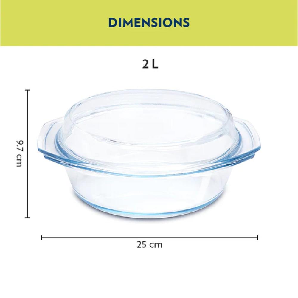 Borosil Casserole with Lid | Borosilicate Glass Bakeware & Serveware Bowl | Microwave, Dishawasher & Oven Safe Multipurpose Bowl for Mixing Dough, Salad, Batter 2 L IH22CA03220