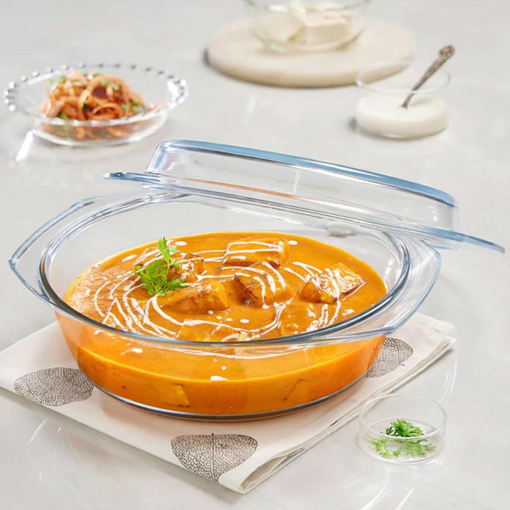 Borosil Casserole with Lid | Borosilicate Glass Bakeware & Serveware Bowl | Microwave, Dishawasher & Oven Safe Multipurpose Bowl for Mixing Dough, Salad, Batter 2 L IH22CA03220
