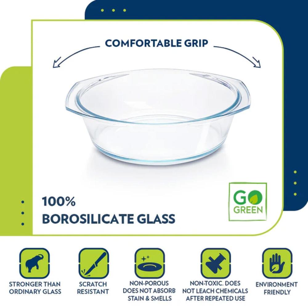 Borosil Casserole with Lid | Borosilicate Glass Bakeware & Serveware Bowl | Microwave, Dishawasher & Oven Safe Multipurpose Bowl for Mixing Dough, Salad, Batter 2.5 L  IH22CA07225