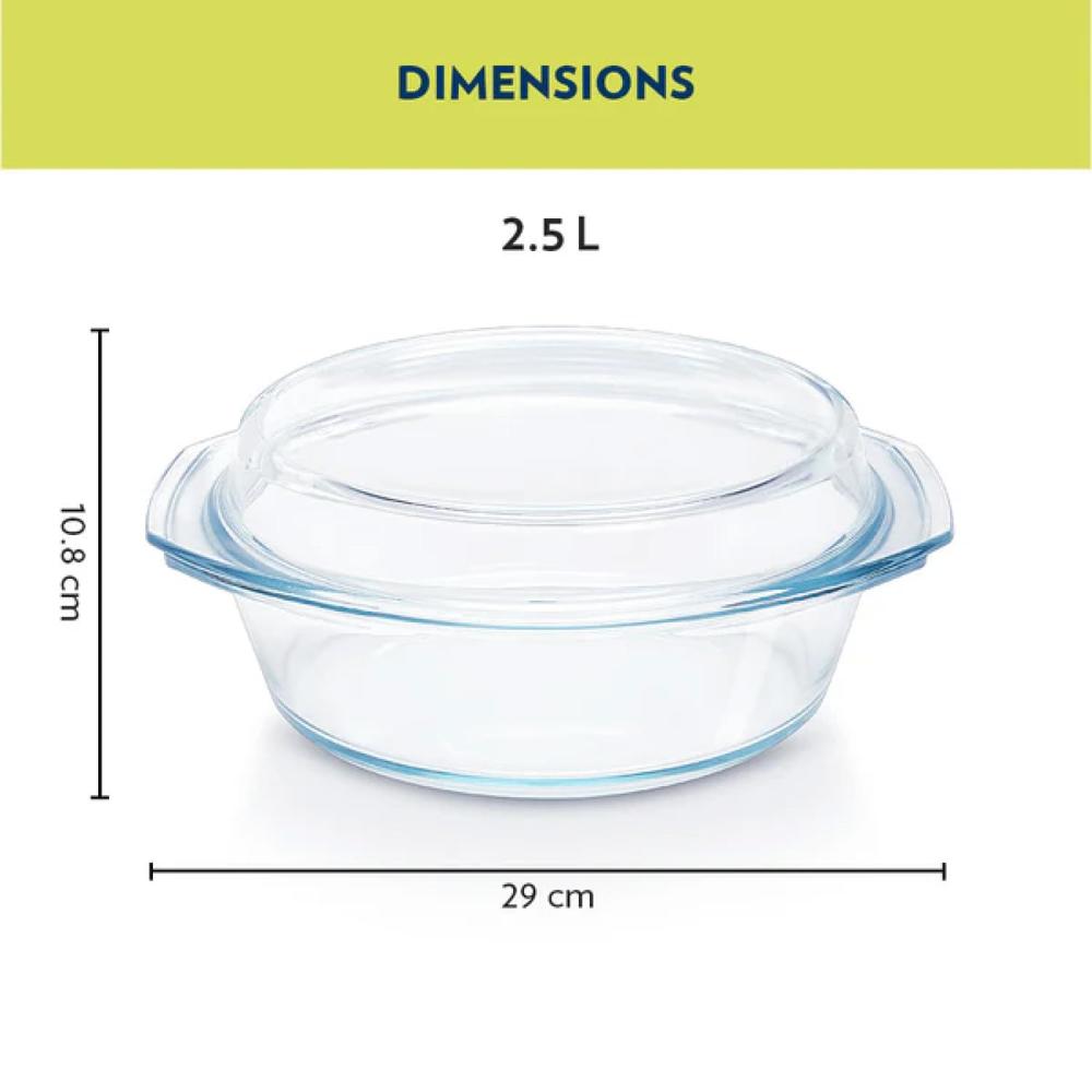 Borosil Casserole with Lid | Borosilicate Glass Bakeware & Serveware Bowl | Microwave, Dishawasher & Oven Safe Multipurpose Bowl for Mixing Dough, Salad, Batter 2.5 L  IH22CA07225