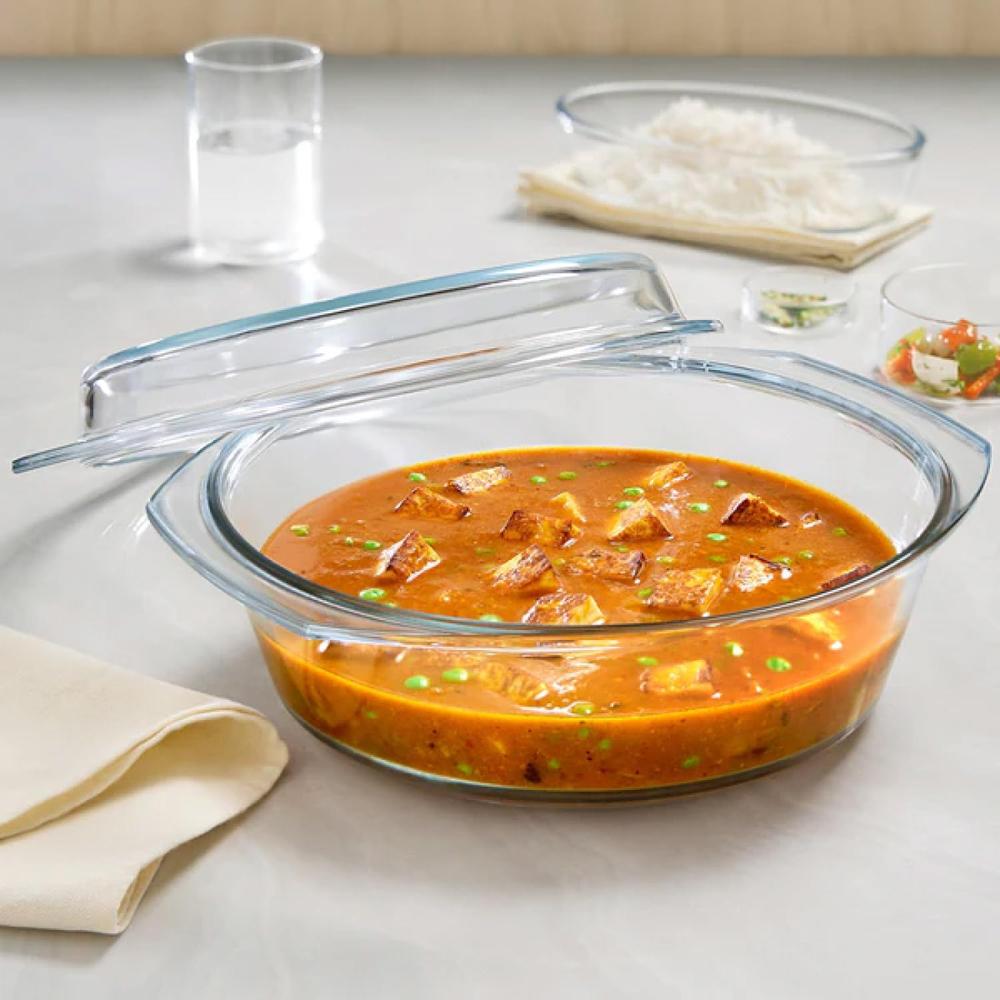 Borosil Casserole with Lid | Borosilicate Glass Bakeware & Serveware Bowl | Microwave, Dishawasher & Oven Safe Multipurpose Bowl for Mixing Dough, Salad, Batter 2.5 L  IH22CA07225