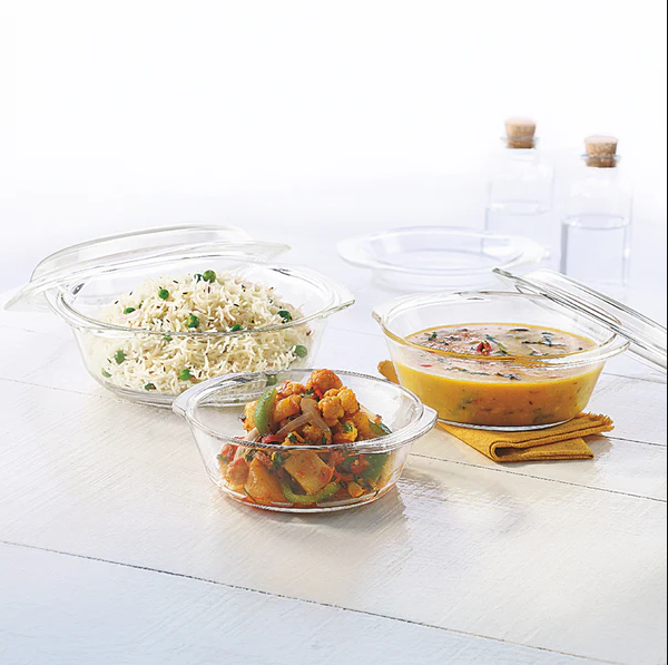 Borosil  Round Casserole Set of 3 with Lid 700ml + 1 Litre + 1.5 Litre BGFGBCAS0006