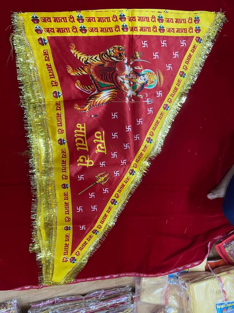 Satin Jai Mata Di Temple Flag