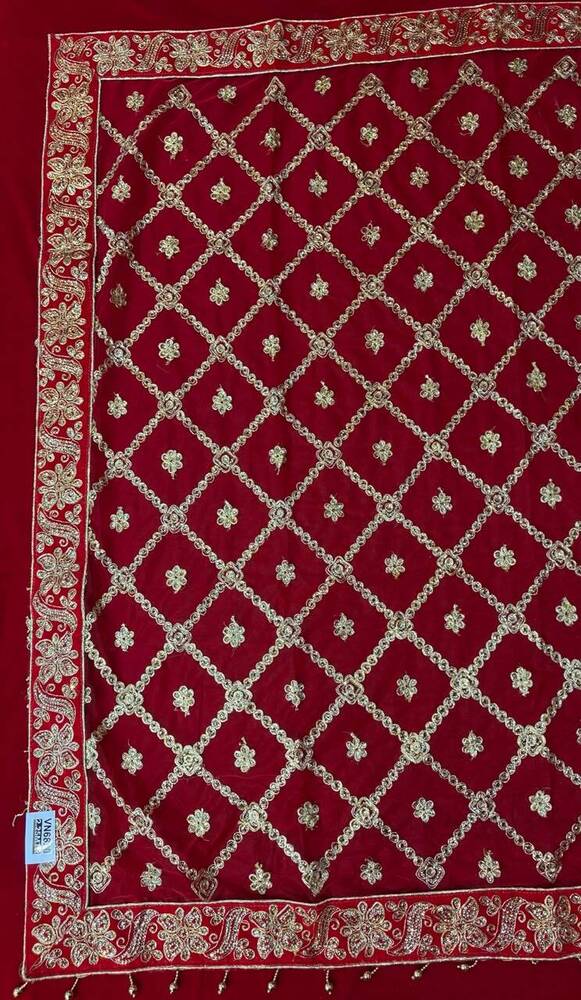 Red Classic Net Embroidery Bridal Dupatta