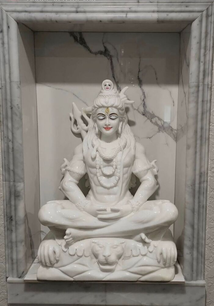 Lord Shiva White Marble Statue in Meditation Pose