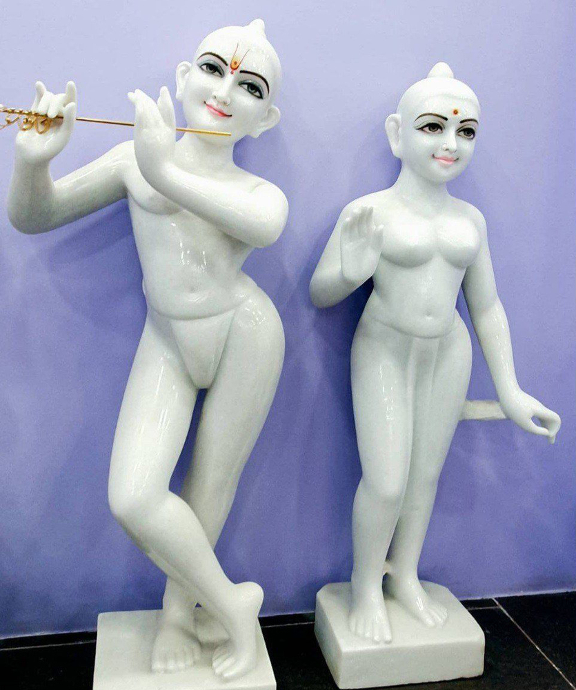 Mini Size Marble Iskcon Radha Krishna Statue