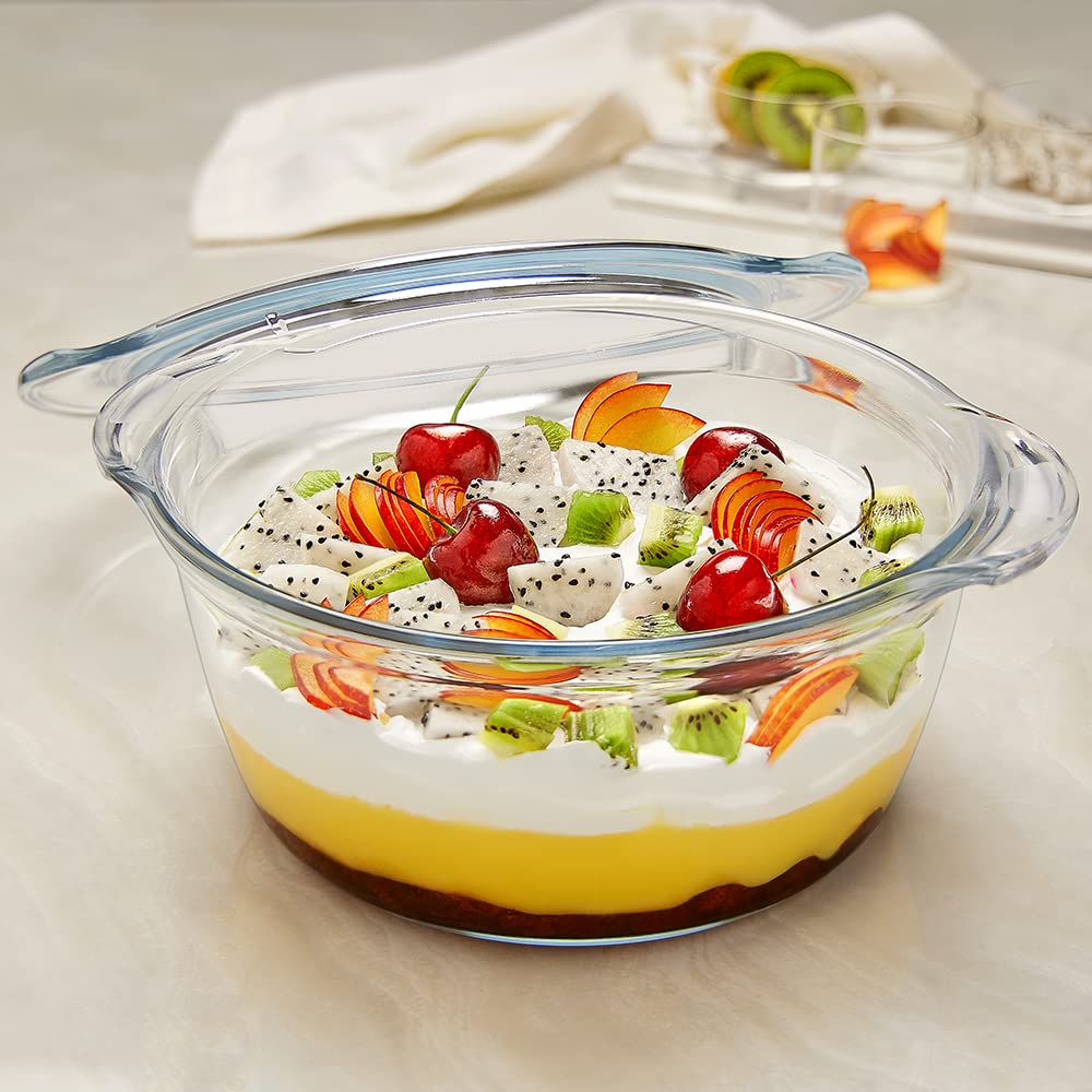 Borosil Casserole with Lid | Borosilicate Glass Bakeware & Serveware Bowl | Microwave, Dishawasher & Oven Safe Multipurpose Bowl for Mixing Dough, Salad, Batter 2.5L  IH22CA14225