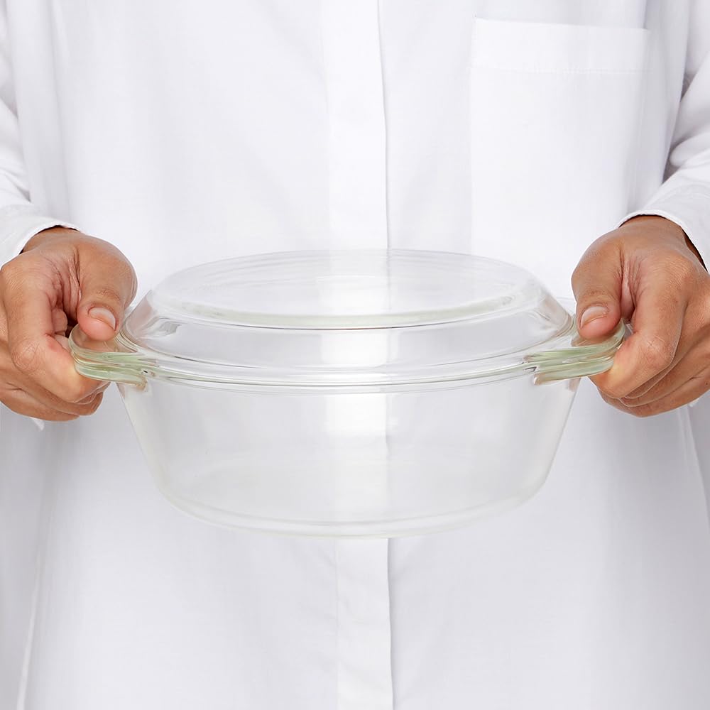 Borosil Oven and Microwave Safe Glass Serving Casserole Bowl with Glass Lid 1.2L, Transparent IH22CA12212