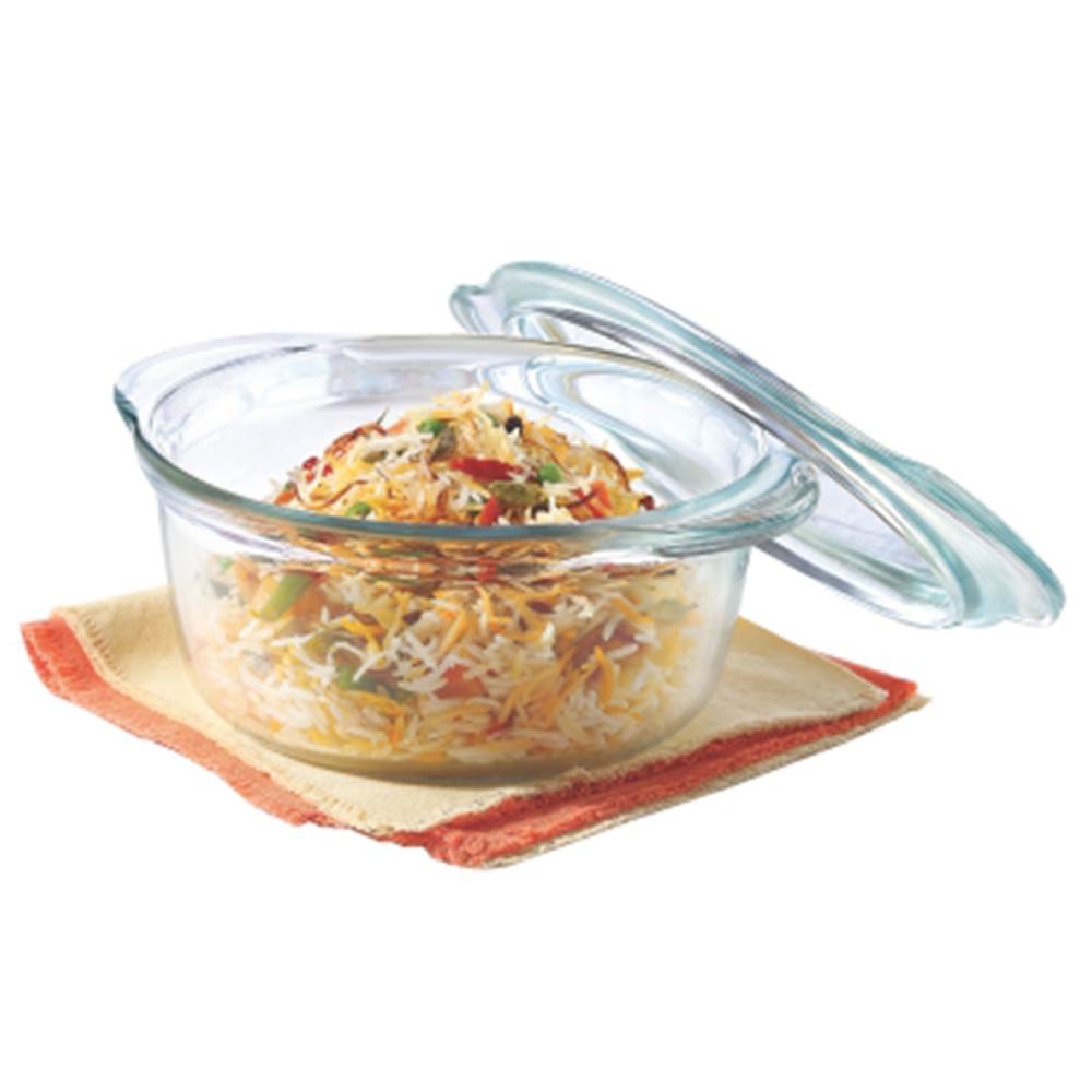 Borosil Glass Casserole Oven and Microwave Safe Serving Bowl with Glass Lid, 1.75L, Transparent IH22CA13701