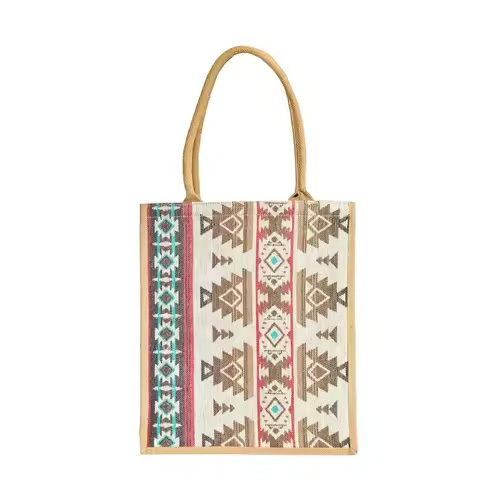 Hot Sale Natural Jute Geometric Print Shopping Bag for Eco Friendly Grocery Tote Bag with Strong Handles Available at Good Pr