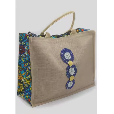 Wholesale Supply Striped Jute Shopping Bag Durable Tote Bag for Picnic and Outdoor Trips Available at Export Price