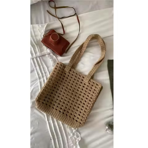 High on Demand Natural Geometric Jute Tote Bag for Handicraft and Artisan Shops Available at Best Price