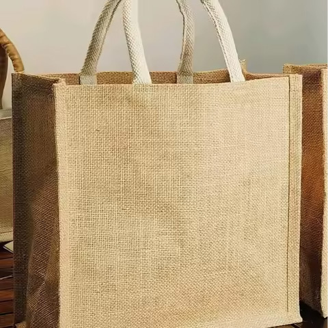 Premium Striped Fashion Jute Tote Bag for Women Custom Printed Logo Reusable Party Carry Bag