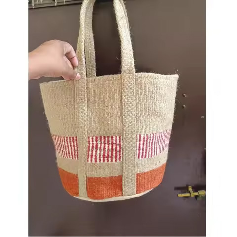 High Quality Eco Friendly Geometric Pattern Jute Tote Bag Durable Shopping Bag for Grocery Use Available at Export Price