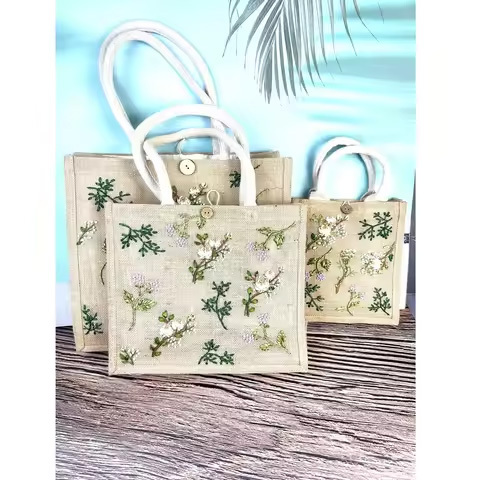 Excellent Quality Geometric Pattern Jute Carry Bag for Grocery and Vegetable Carry Available at Export Price