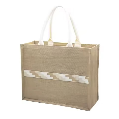 Good Quality Stylish Geometric Pattern Jute Bag Fashion Carry Bag for Ladies Shopping Trips Available at Factory Price