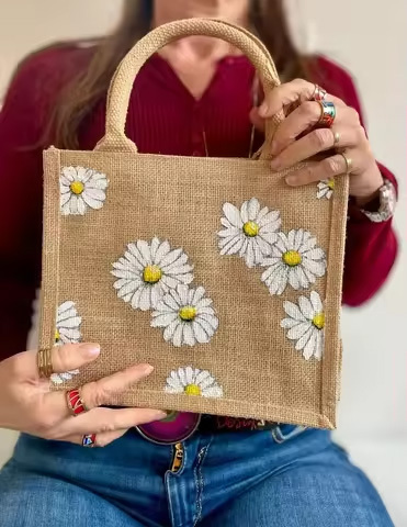 Most Selling Pattern Jute Tote Bag Stylish Carry Bag for College Students Daily Use Available at Affordable Price