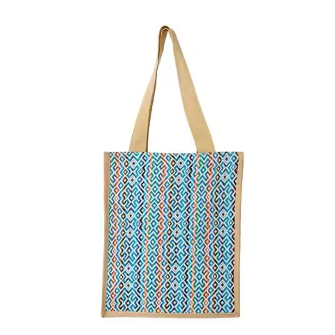 Good Quality Natural Geometric Print Jute Bag Durable Bag for Farmers Market Shopping Use Available at Factory Price