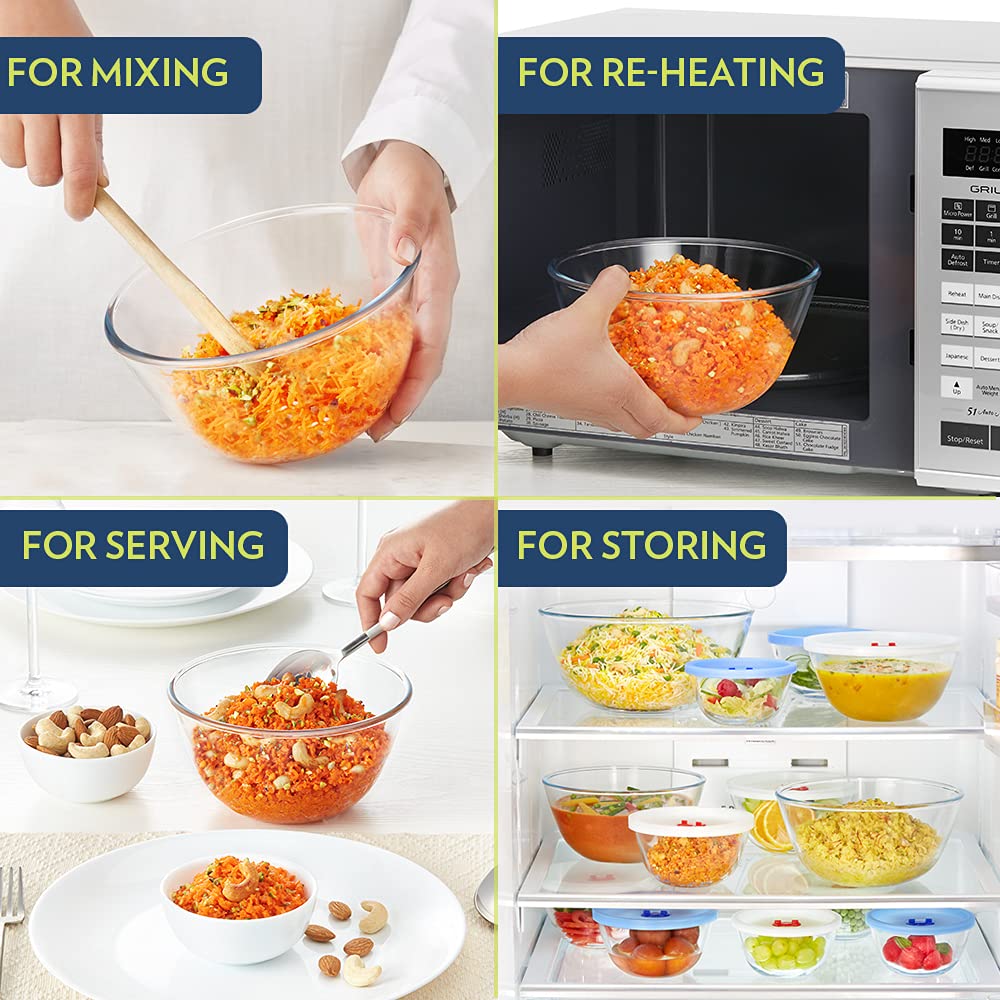 Borosil 500ml Round Serving & Mixing Bowl Made in India Borosilicate Glass Bowl for Kitchen & Dinning | Bowl for Mixing Dough, Salad, Batter | Microwave & Dishwasher Safe | Transparent BGFGBBWL0022