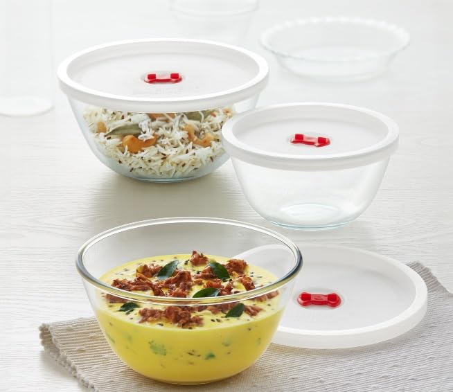 Borosil 500 ML Round Serving & Mixing Bowl with Lid | Made in India Borosilicate Glass Bowl for Kitchen & Dinning | Bowl for Mixing Dough, Salad, Batter | Microwave & Dishwasher Safe | Transparent BGFGBBWL0055