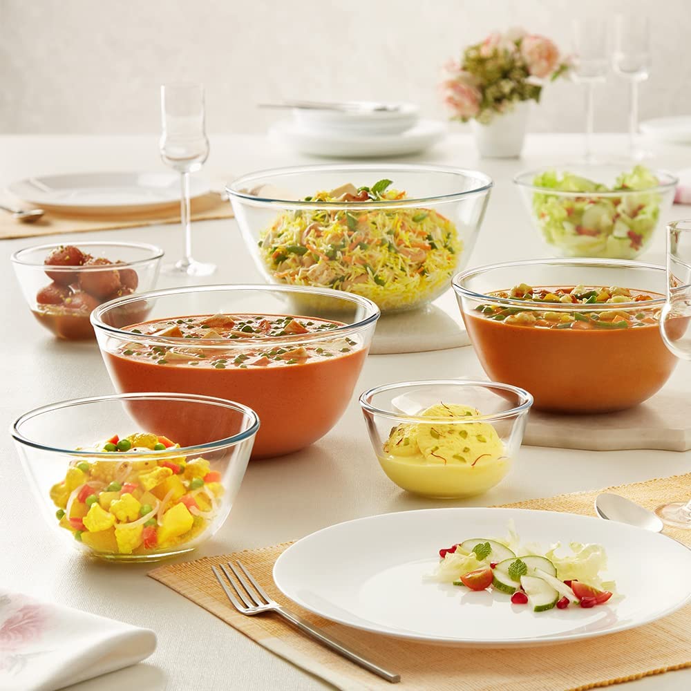 Borosil 1.5 L Serving & Mixing Bowl with Lid | Made in India Borosilicate Glass Bowl for Kitchen & Dinning | Bowl for Mixing Dough, Salad, Batter | Microwave & Dishwasher Safe Transparent  BGFGBBWL0056