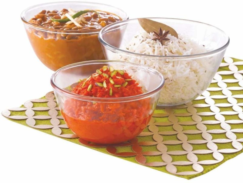 Borosil Glass Serving Bowl Glass Mixing Bowls Without Lid of capacity 500 ml, 900 ml, 1300 ml Pack of 3, Clear  IH22MB05913 / IH22MB05913GS