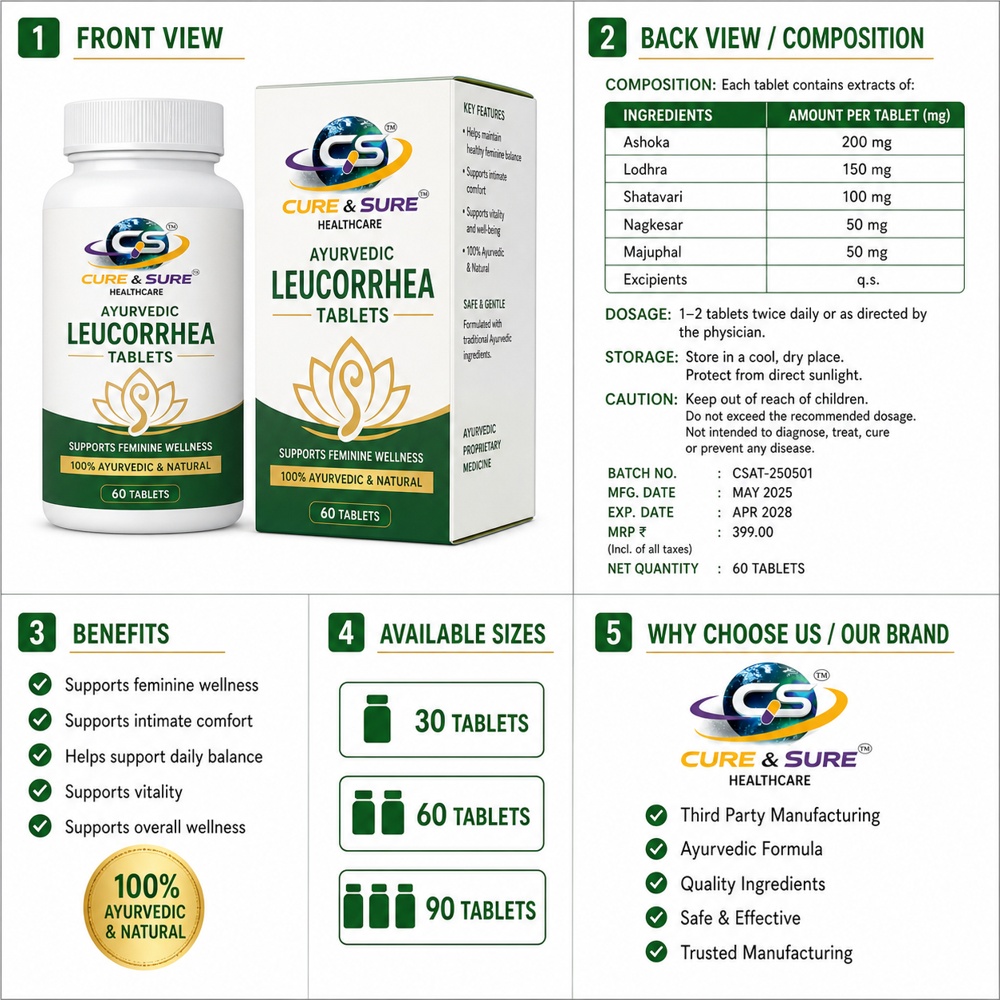 Ayurvedic Leucorrhea Tablets Third Party Manufacturing