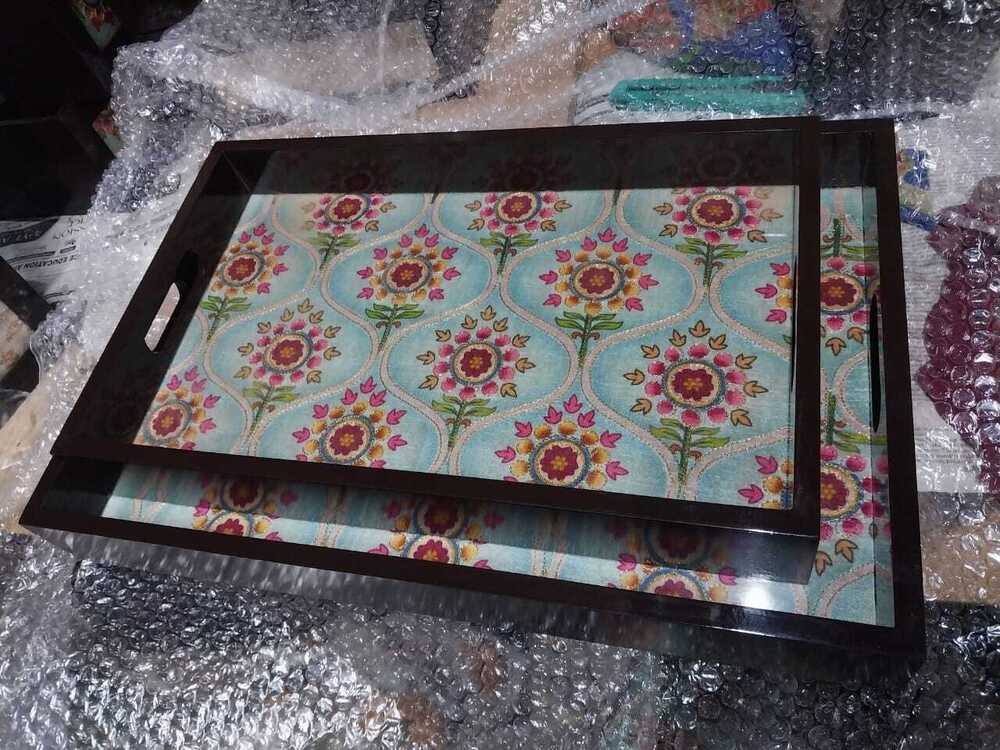 2 Pcs Plastic Tray Set MDF With Fabric