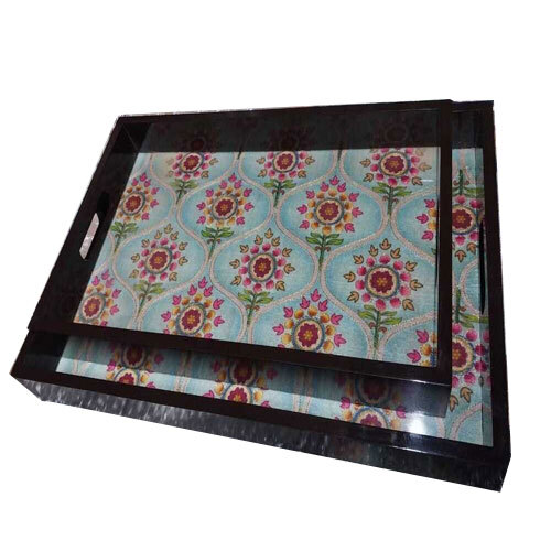 2 Pcs Plastic Tray Set MDF With Fabric
