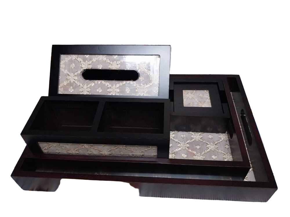 Brown Mdf with Fabric Tray Set