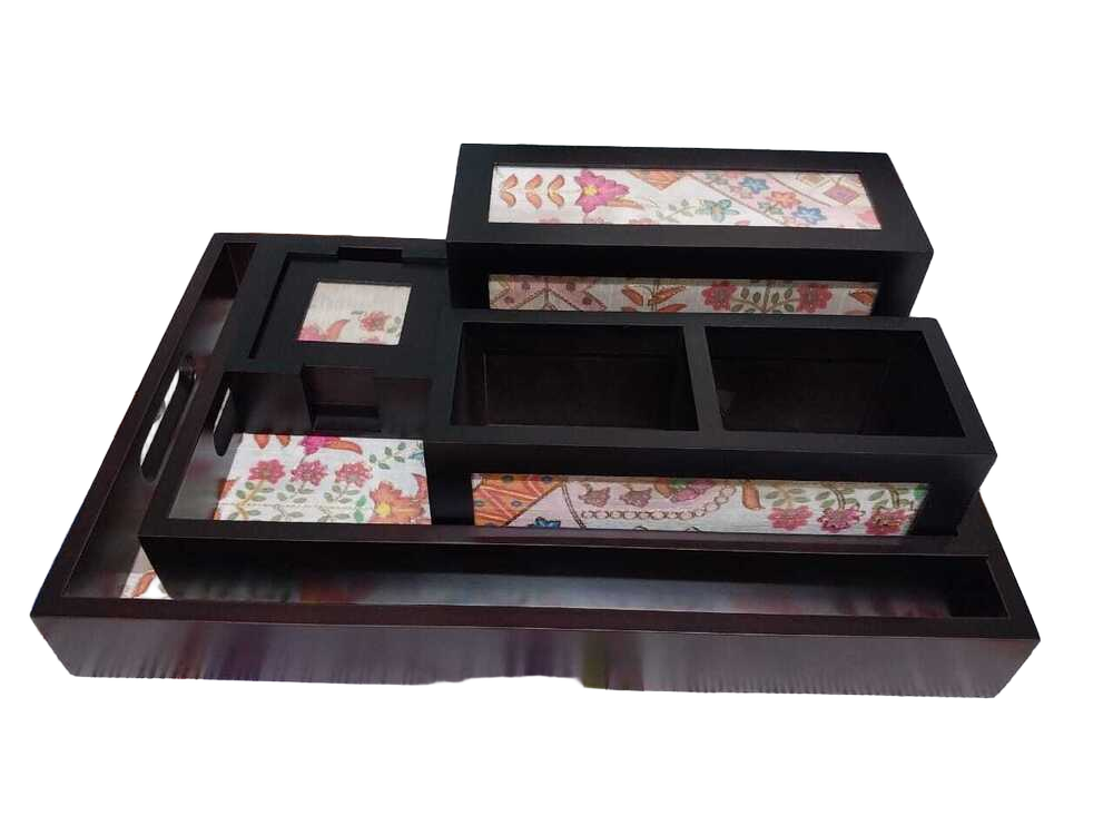 Designer Mdf with Fabric Tray Set