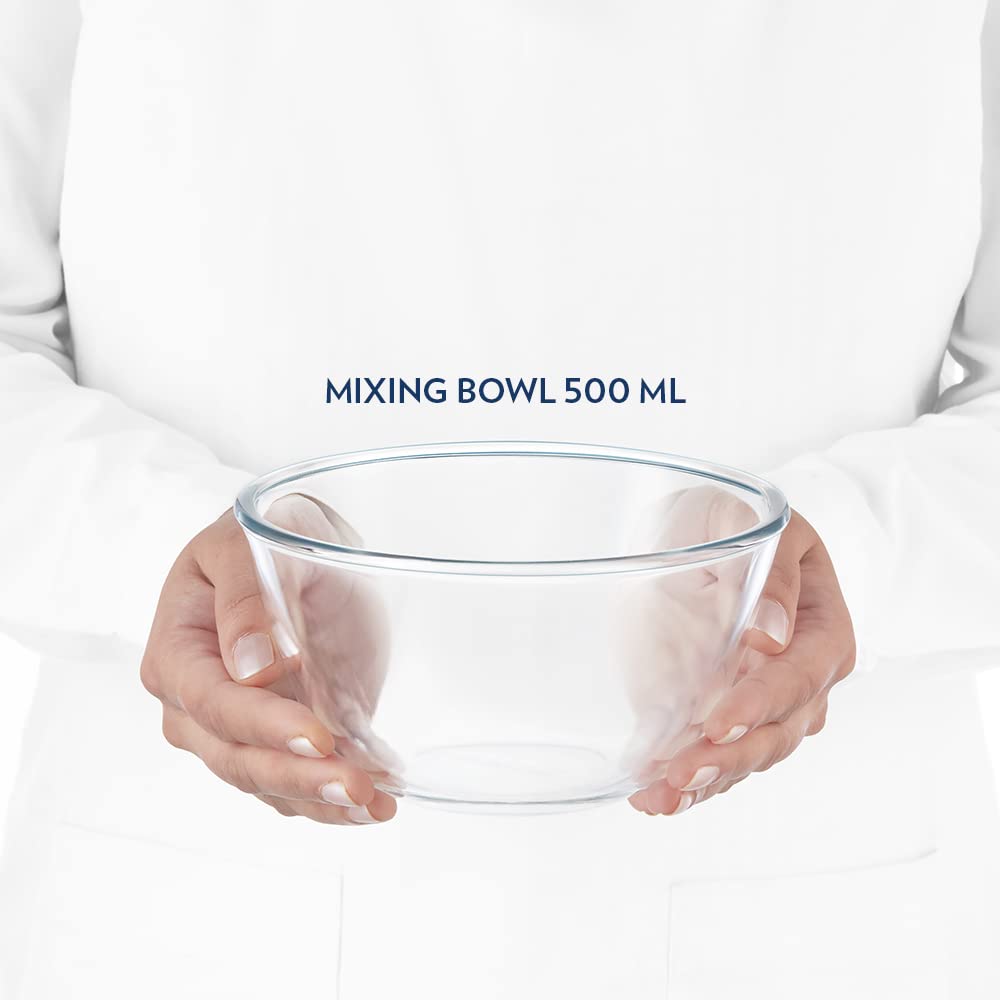 Borosil 750ml (2pc) Serving & Mixing Bowl with Lid Set | Made in India Borosilicate Glass Bowl for Kitchen & Dinning | Bowl for Mixing Dough, Salad, Batter | Microwave & Dishwasher Safe | Transparent BGFGBBWL0061