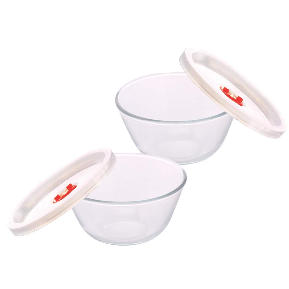 Borosil 750ml (2pc) Serving & Mixing Bowl with Lid Set | Made in India Borosilicate Glass Bowl for Kitchen & Dinning | Bowl for Mixing Dough, Salad, Batter | Microwave & Dishwasher Safe | Transparent BGFGBBWL0061