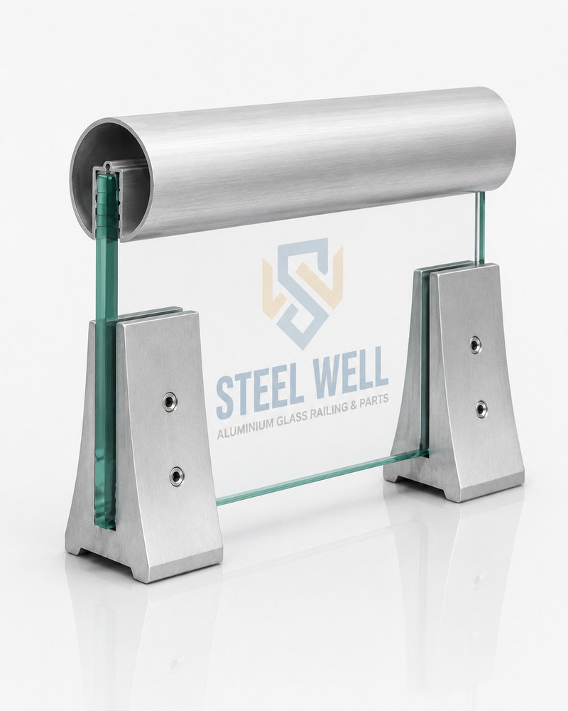 60Mm Round Slotted Aluminium Handrail - Arm Length: 250 Mm (V Bracket) (Customizable)