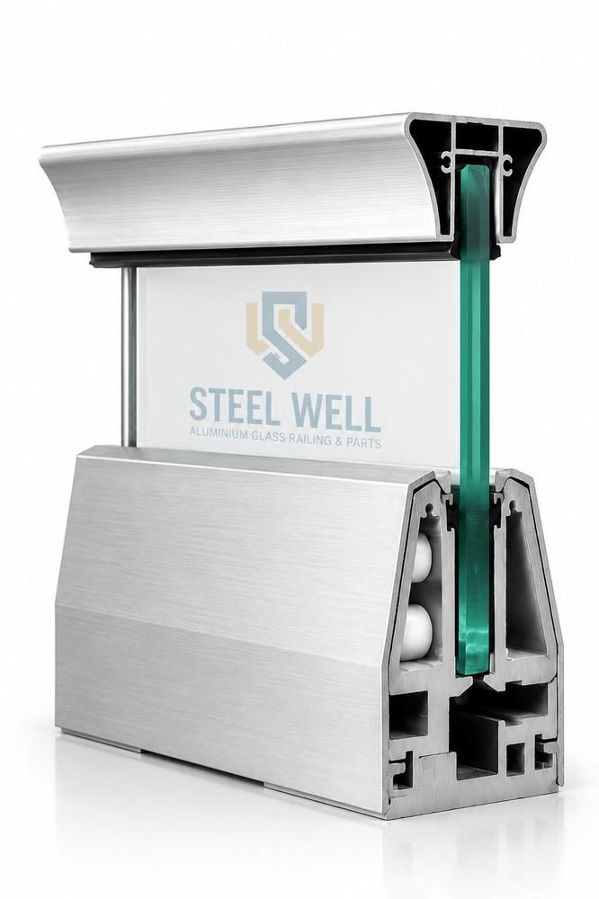 Premium Aluminium Glass Railing Base System - Arm Length: 65 Mm
