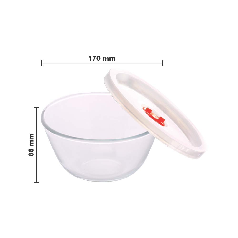 Borosil Glass Mixing & Serving Bowls with Lids, Oven & Microwave Safe Bowl, Set of 2 (1000 ml each), Borosilicate Glass, Clear  BGFGBBWL0059