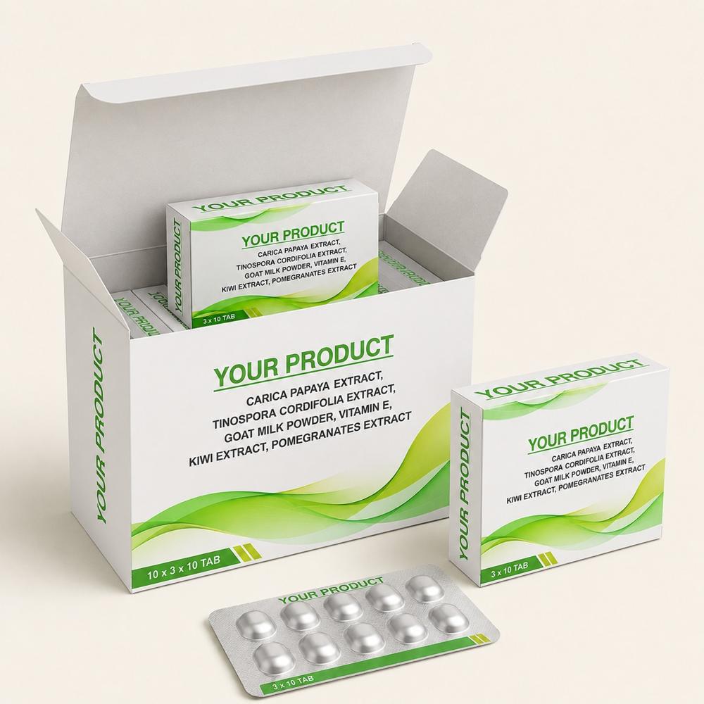 Carica Papaya Extract, Giloy Extract, Goat Milk Powder, Kiwi Extract, Pomegranate Extract & Vitamin E Tablets