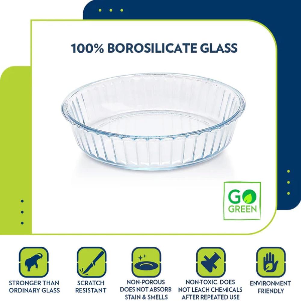 Borosil Fluted Baking Dish 1.5 Liter made with Borosilicate Glass | Oven, Microwave & Dishwasher Safe Pie & Quiche Dish | Heat Resistant Bakeware for Cooking & Serving IH22DH05215