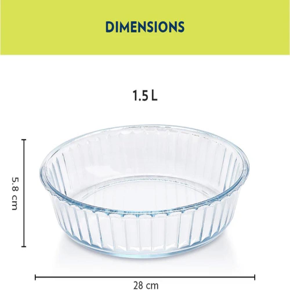 Borosil Fluted Baking Dish 1.5 Liter made with Borosilicate Glass | Oven, Microwave & Dishwasher Safe Pie & Quiche Dish | Heat Resistant Bakeware for Cooking & Serving IH22DH05215