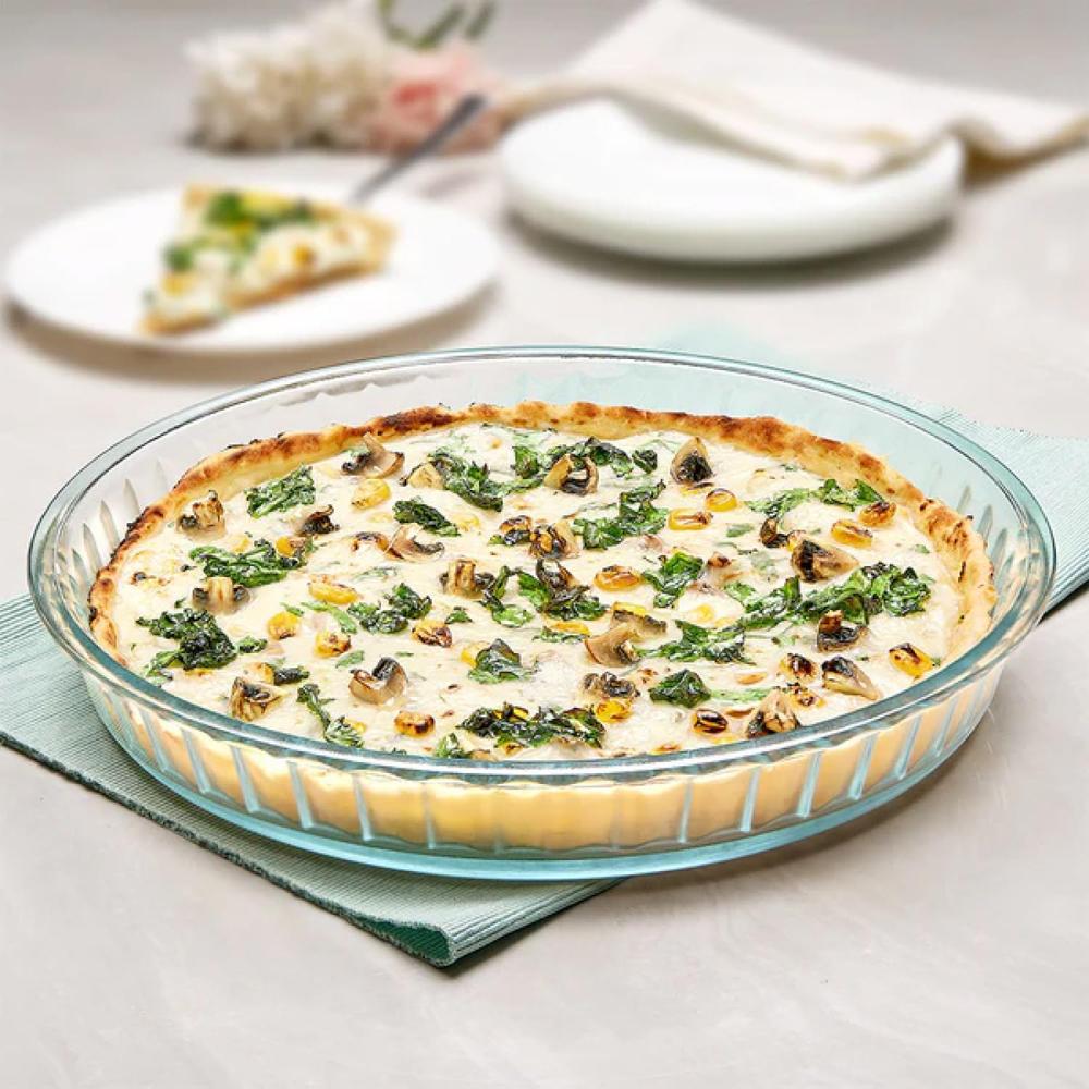 Borosil Fluted Baking Dish 1.2 Liter made with Borosilicate Glass | Oven, Microwave & Dishwasher Safe Pie & Quiche Dish | Heat Resistant Bakeware for Cooking & Serving IH22DH04212