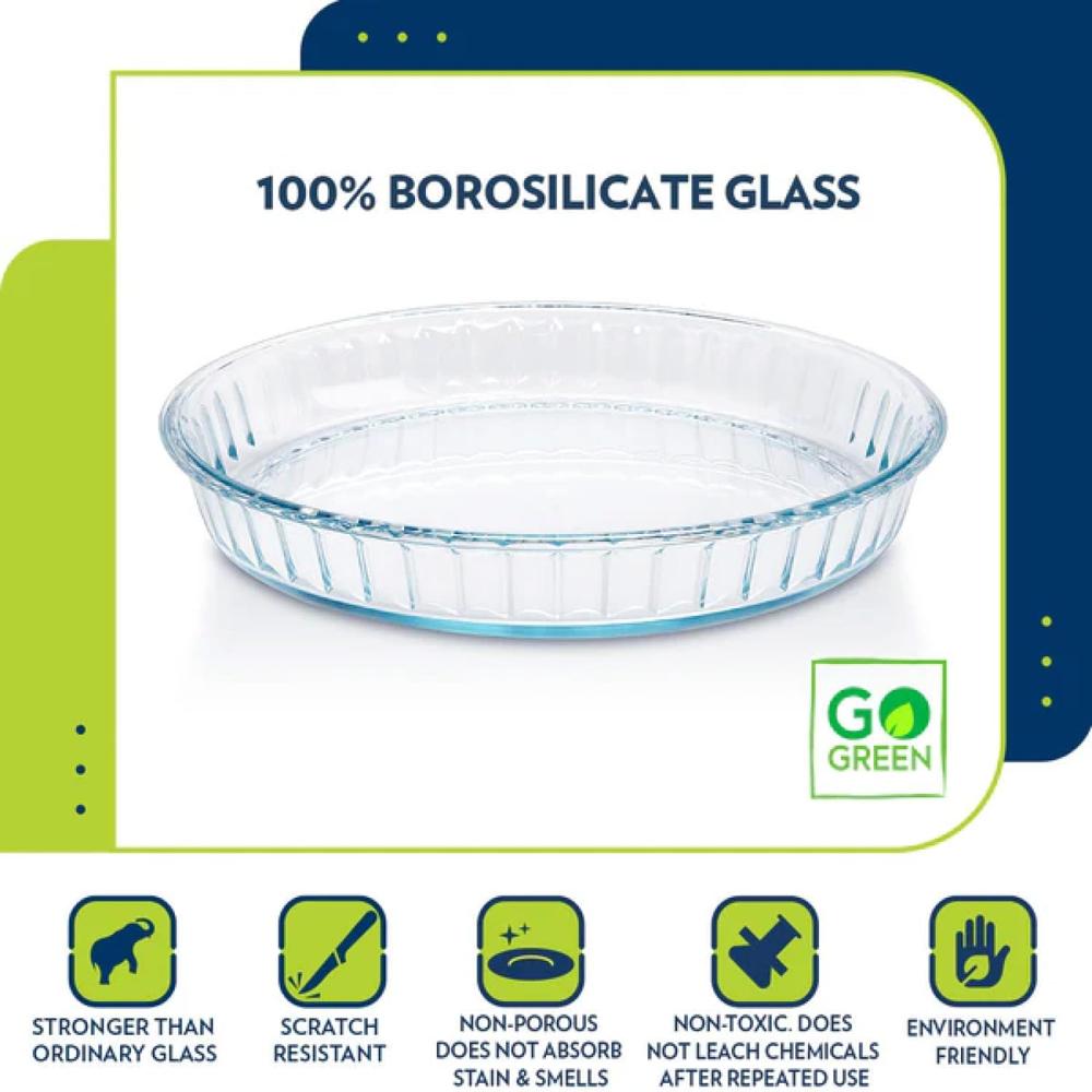 Borosil Fluted Baking Dish 1.2 Liter made with Borosilicate Glass | Oven, Microwave & Dishwasher Safe Pie & Quiche Dish | Heat Resistant Bakeware for Cooking & Serving IH22DH04212