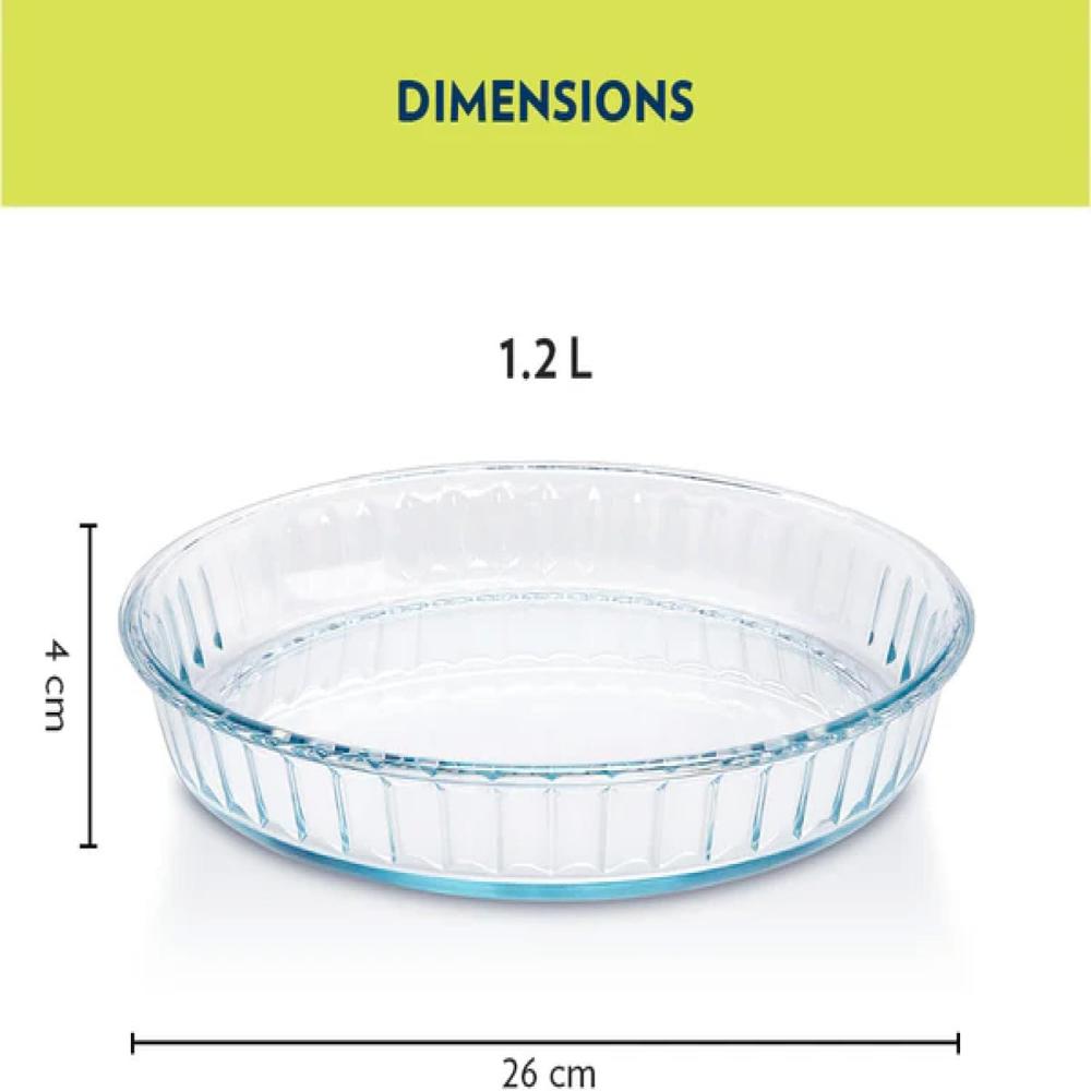 Borosil Fluted Baking Dish 1.2 Liter made with Borosilicate Glass | Oven, Microwave & Dishwasher Safe Pie & Quiche Dish | Heat Resistant Bakeware for Cooking & Serving IH22DH04212