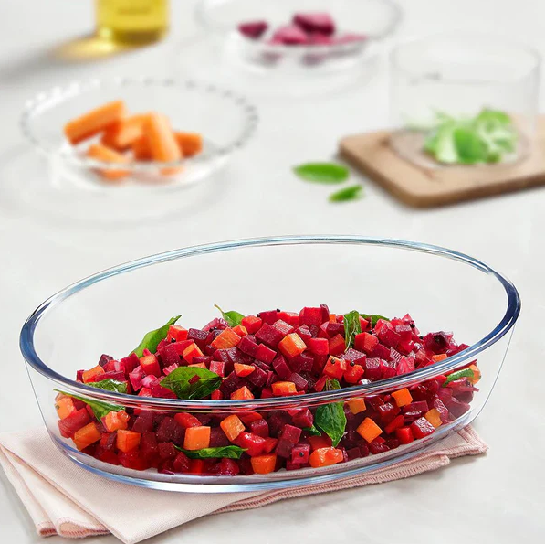 Borosil Oval Baking Dish | Microwave & Oven Safe | Transparent | 1 Pc 700 ml ICY22OD0107