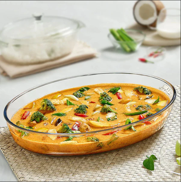 Borosil Oval Baking Dish | Microwave & Oven Safe | Transparent | 1 Pc 700 ml ICY22OD0107