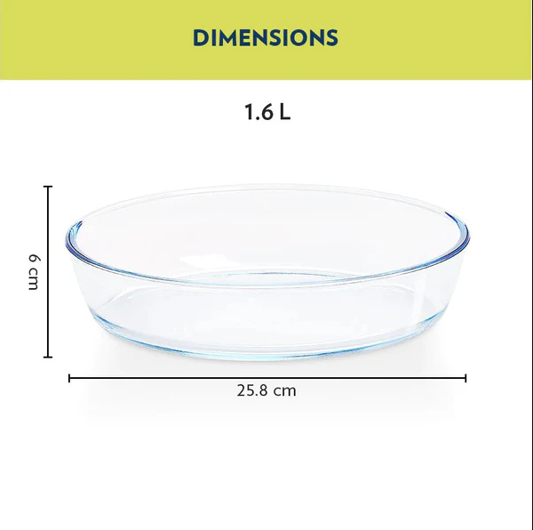 Borosil Oval Baking Dish | Microwave & Oven Safe | Transparent | 1 Pc 1.6 Ltr ICY22OD0116