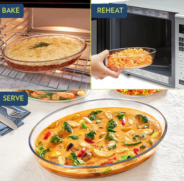 Borosil Oval Baking Dish | Microwave & Oven Safe | Transparent | 1 Pc 2.2 L ICY22OD0124