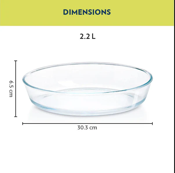 Borosil Oval Baking Dish | Microwave & Oven Safe | Transparent | 1 Pc 2.2 L ICY22OD0124