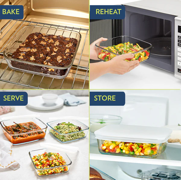 Borosil Square Baking Dish with lid, 800ml  IH22DH16180