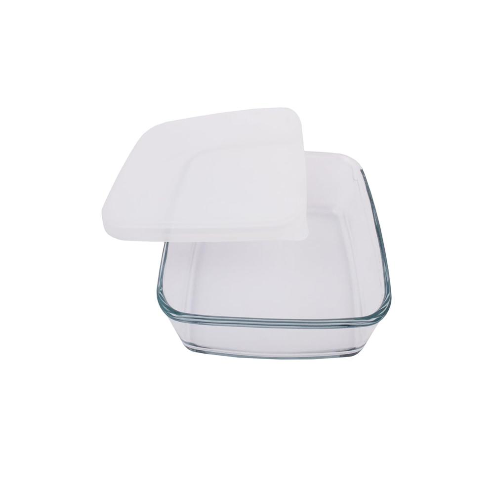 Borosil Baking & Serving Square Shape Dish with White Lid | Borosilicate Glass Bakeware and Serveware Tray | Microwave, Oven & Dishwasher Safe Bowl | Transparent 800 ml IH22DH17180