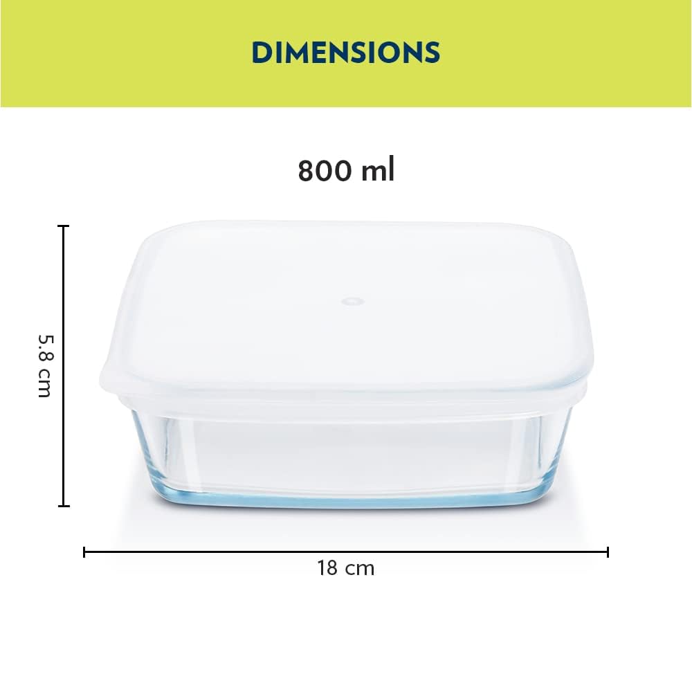 Borosil Baking & Serving Square Shape Dish with White Lid | Borosilicate Glass Bakeware and Serveware Tray | Microwave, Oven & Dishwasher Safe Bowl | Transparent 800 ml IH22DH17180
